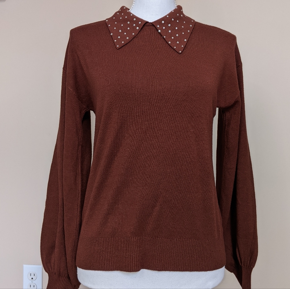 LIV Rhinestone Collar Sweater SMALL